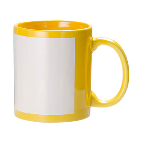 Yellow mug 330 ml with a white frame for sublimation