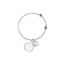 Bracelet ajustable avec une boule, un coeur en cristal et un pendentif rond à double face pour la sublimation
