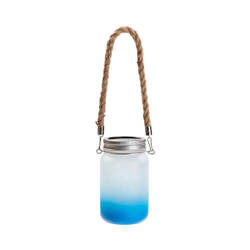 Lanterne 450 ml avec anse en ficelle - dégradé bleu clair