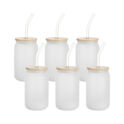 Lot de 6 verres givrés 400 ml avec une paille et un couvercle en bambou pour sublimation