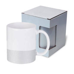 Mug 330 ml avec ceinture de brocart pour sublimation avec boîte - argenté