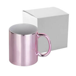 Mug 330 ml plaqué pour sublimation - rose, avec une boite en carton