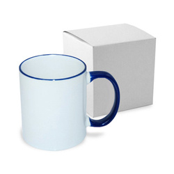 Mug blanc JS Coating 330 ml avec anse bleu marine avec boîte Sublimation Transfert Thermique