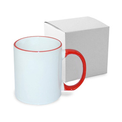 Mug blanc JS Coating 330 ml avec anse rouge avec boîte Sublimation Transfert Thermique