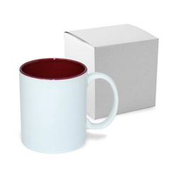 Mug blanc JS Coating 330 ml avec intérieur bordeaux avec boîte Sublimation Transfert Thermique