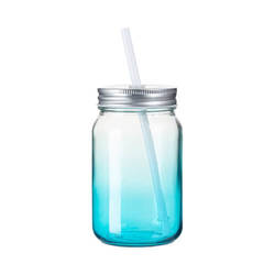 Mug en verre Mason Jar 450 ml sans anse pour sublimation - dégradé bleu clair