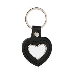 Porte-clés cuir métal pour sublimation - coeur - noir