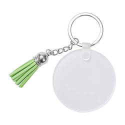 Porte-clés en acrylique pour sublimation - cercle avec pompons verts