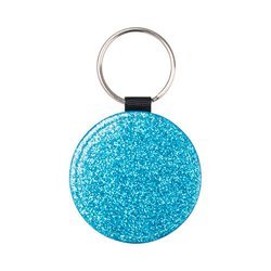 Porte-clés en cuir avec paillettes pour sublimation - cercle bleu