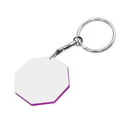 Porte-­clés en plastique octagone Ø 43 mm blanc avec bord violet Sublimation Transfert Thermique