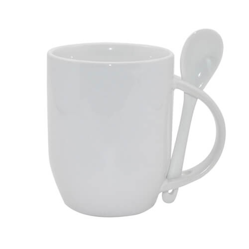 Mug JS Coating avec cuillère blanc Sublimation Blanc TASSES ET