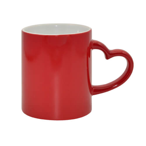 Mug Magique Rouge Avec Anse Coeur Sublimation Transfert Thermique Rouge Tasses Et CÉramiques 