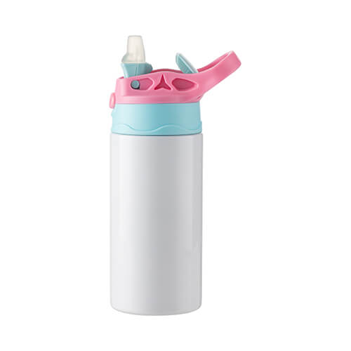 Une bouteille d'eau pour enfants de 360 ml en acier inoxydable pour la  sublimation - blanc avec bouchon à vis bleu-rose Blanc / bleu / rose, GADGETS \ BOUTEILLES, BOUTEILLES, THERMOS