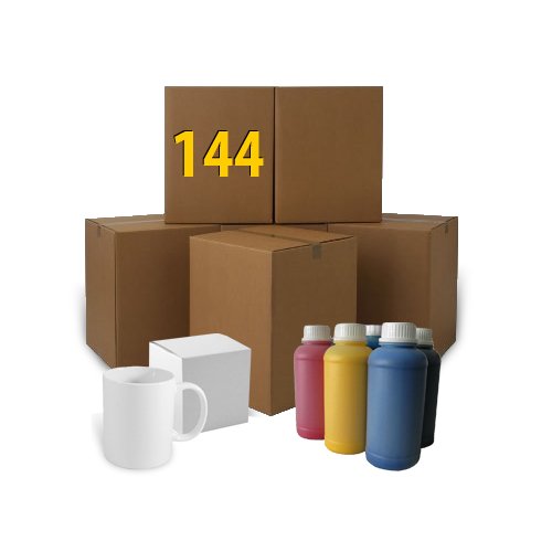 144 mugs blancs classe A+ 330 ml avec boîtes 100 ml d'encre offert Sublimation Transfert Thermique