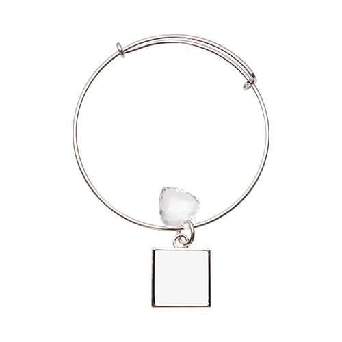 Bracelet avec un coeur en cristal et un pendentif carré face pour la sublimation
