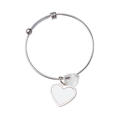 Bracelet avec une boule, un coeur en cristal et un pendentif coeur face pour la sublimation