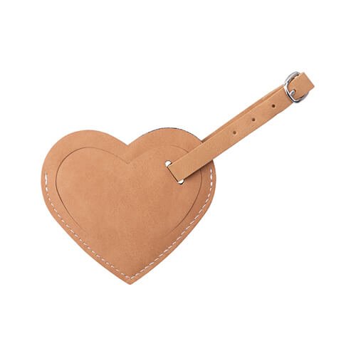 Etiquette bagage en cuir pour sublimation - coeur marron