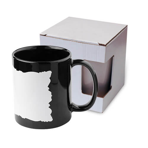 Mug 330 ml avec patch pour sublimation - noir avec une boîte en carton