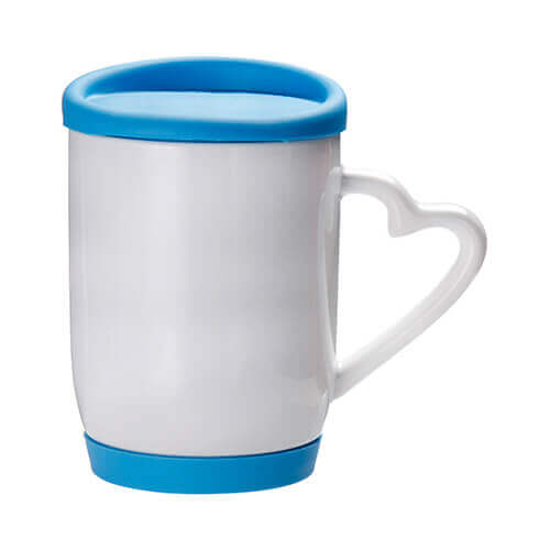 Mug 360 ml sublimable avec couvercle et soucoupe en silicone bleu ciel