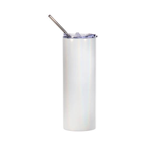 Mug 600 ml avec paille pour sublimation - Blanc irisé