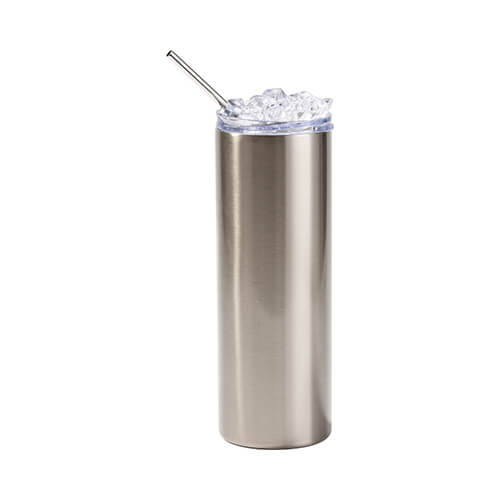 Mug 600 ml avec paille pour sublimation - argent, couvercle avec glace artificielle