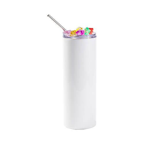 Mug 600 ml avec paille pour sublimation - blanc, couvercle avec glace coloré artificielle
