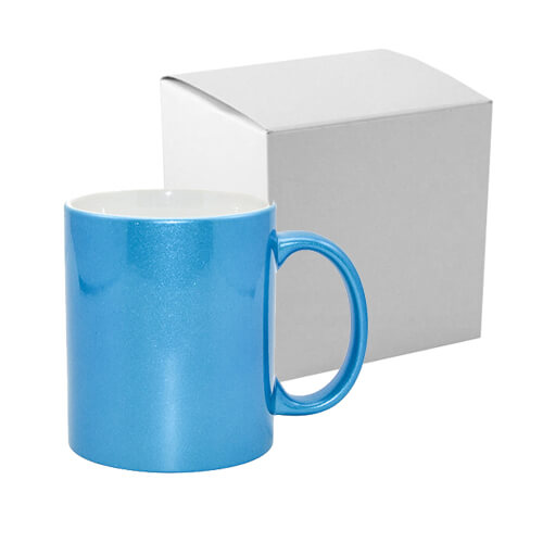 Mug Metalic 330 ml bleu avec une boite en carton Sublimation Transfert Thermique