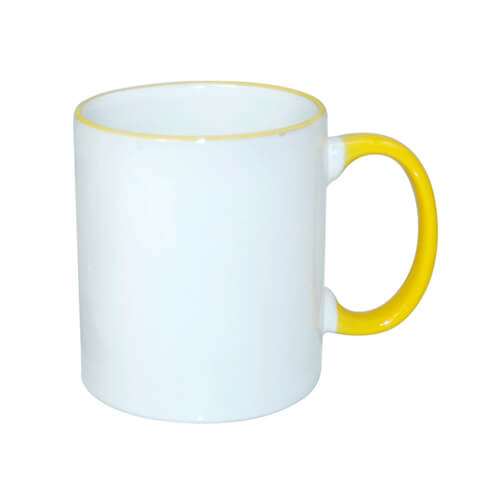Mug blanc A+ 330 ml avec anse jaune Sublimation Transfert Thermique