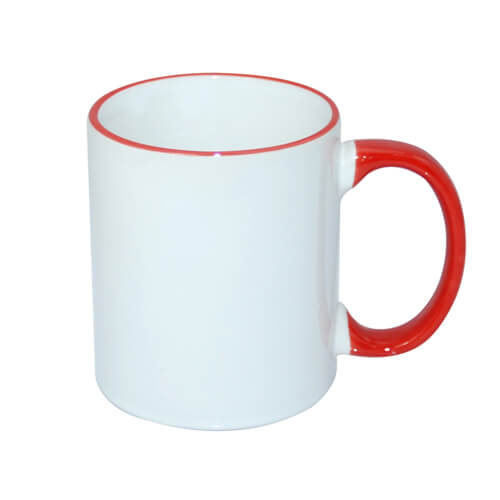 Mug blanc A+ 330 ml avec anse rouge Sublimation Transfert Thermique
