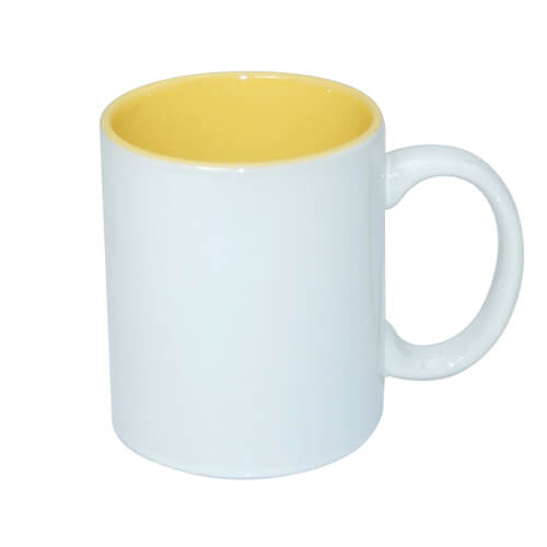 Mug blanc A+ 330 ml avec intérieur jaune Sublimation Transfert Thermique