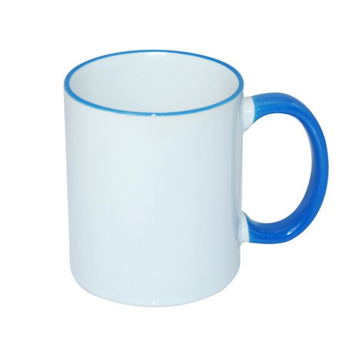 Mug blanc ECO 330 ml avec anse bleu azur Sublimation Transfert Thermique
