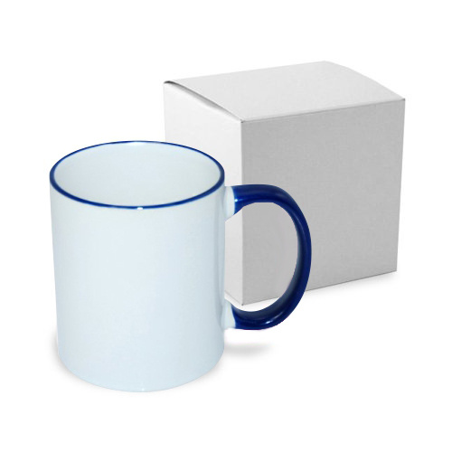 Mug blanc ECO 330 ml avec anse bleu marine avec boîte Sublimation Transfert Thermique