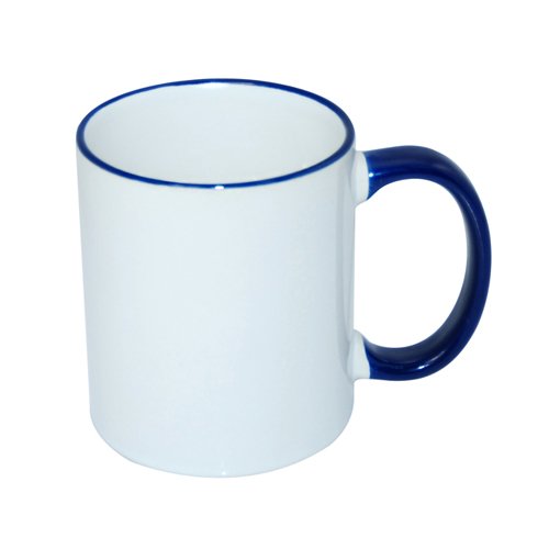 Mug blanc JS Coating 330 ml avec anse bleu marine Sublimation Transfert Thermique