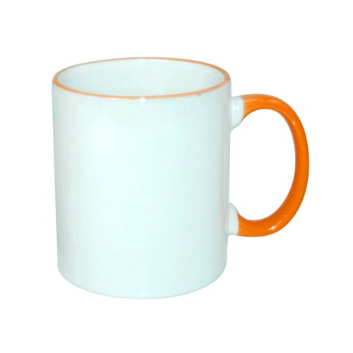 Mug blanc JS Coating 330 ml avec anse orange Sublimation Transfert Thermique