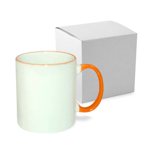 Mug blanc JS Coating 330 ml avec anse orange avec boîte Sublimation Transfert Thermique