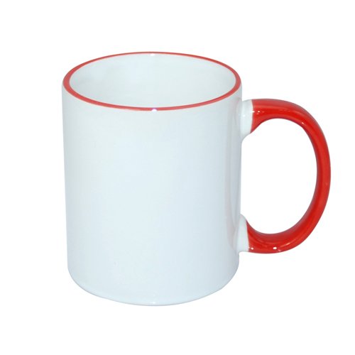 Mug blanc JS Coating 330 ml avec anse rouge Sublimation Transfert Thermique