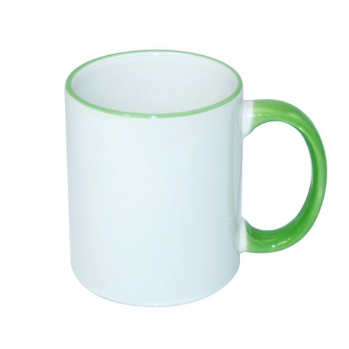 Mug blanc JS Coating 330 ml avec anse vert clair Sublimation Transfert Thermique