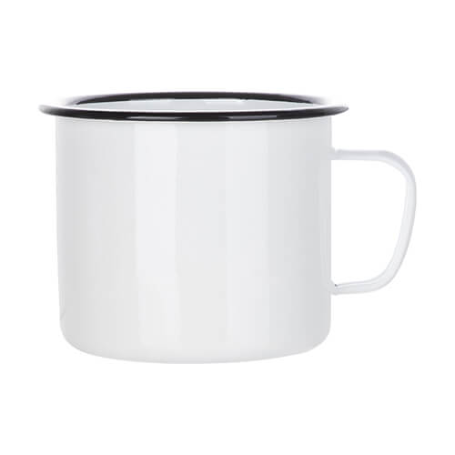 Mug en métal émaillé de 1800 ml pour sublimation - blanc avec bord noir