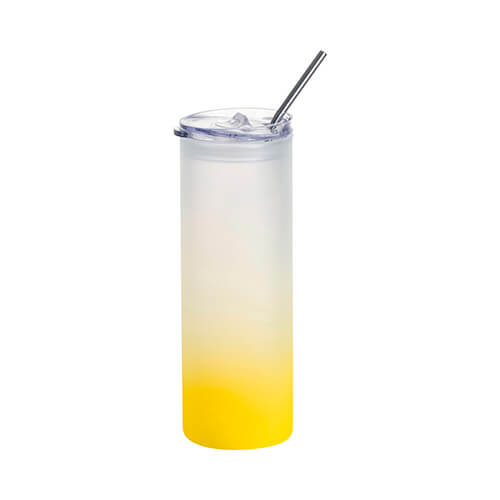 Mug givré de 750 ml avec un couvercle en plastique et une paille pour sublimation - dégradé jaune