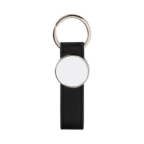 Porte-clés cuir métal pour sublimation - circle - noir