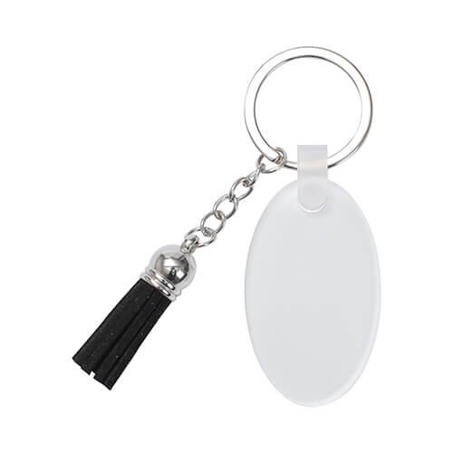 Porte-clés en acrylique pour sublimation - ovale à franges noires