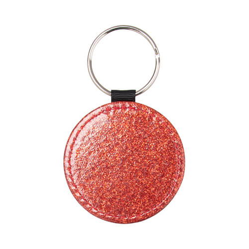 Porte-clés en cuir avec paillettes pour sublimation - cercle rouge