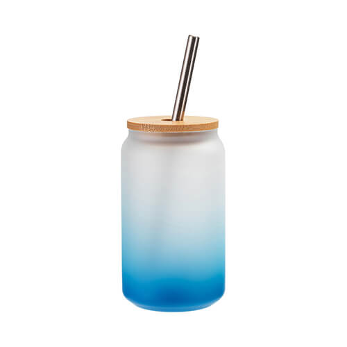 Un verre dépoli 400 ml avec une paille et un couvercle en bambou pour sublimation - dégradé bleu clair