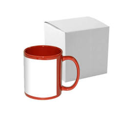 Κούπα 330 ml κόκκινη με λευκό πλαίσιο με κουτί από χαρτόνι εξάχνωση Θερμική μεταφορά