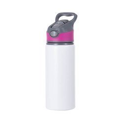 Μπουκάλι αλουμινίου 650ml λευκό με βιδωτό καπάκι με ροζ ένθετο εξάχνωσης