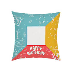 Σατέν μαξιλαροθήκη δύο χρωμάτων 38 x 38 cm για εξάχνωση - Happy Birthday - 2
