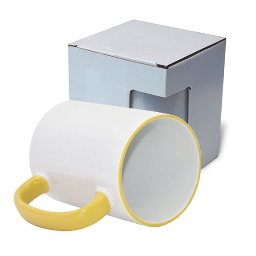 Κούπα MAX A+ 450 ml με κίτρινο χερούλι με κουτί από χαρτόνι KAR5 θερμική μεταφορά εξάχνωσης