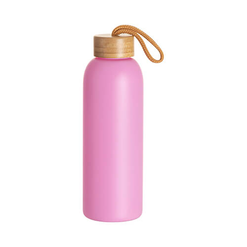 Παγωμένο γυάλινο μπουκάλι 750ml με καπάκι μπαμπού για εξάχνωση - ροζ