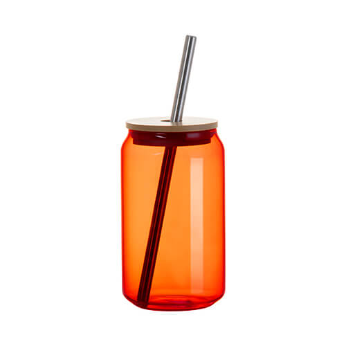 Ποτήρι 400 ml με καλαμάκι και καπάκι μπαμπού για εξάχνωση - πορτοκαλί