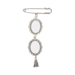 Double oval brooch - safety pin with tassel pendant for sublimation